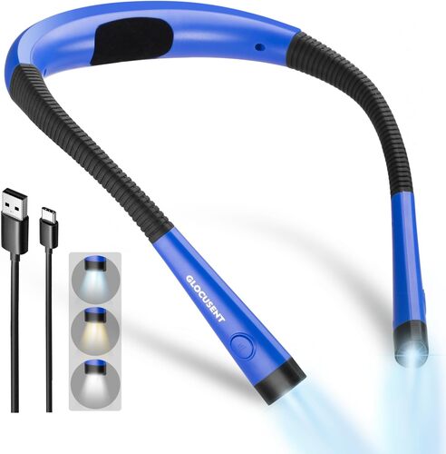 Ліхтар на шию кращий за налобний  для читання книги Glocusent Upgrade Blue LED підствіткам USB type C