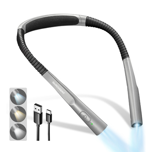 Ліхтар для читання книги на шию Glocusent Upgrade Gray (два гнучких LED ліхтарі)